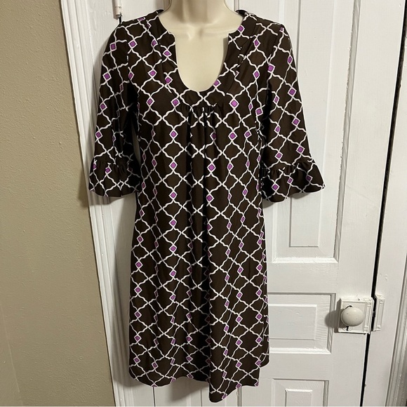 Jude Connally Brown Pink Print Dress XS Extra Small P1 - Picture 2 of 7